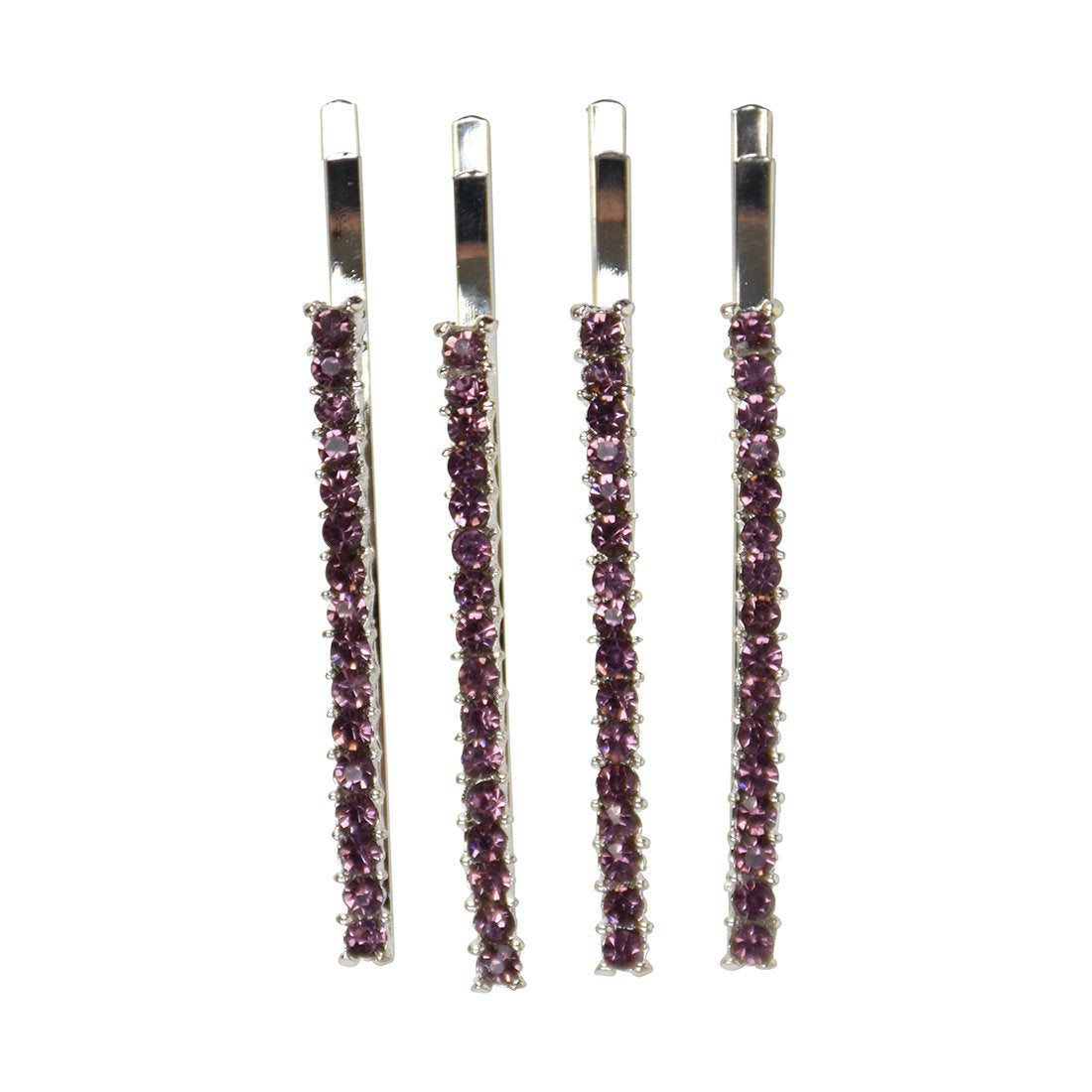 Silver Rhinestone Studded Hair Barette Bobby Pin Clip | 4 Count | Pink