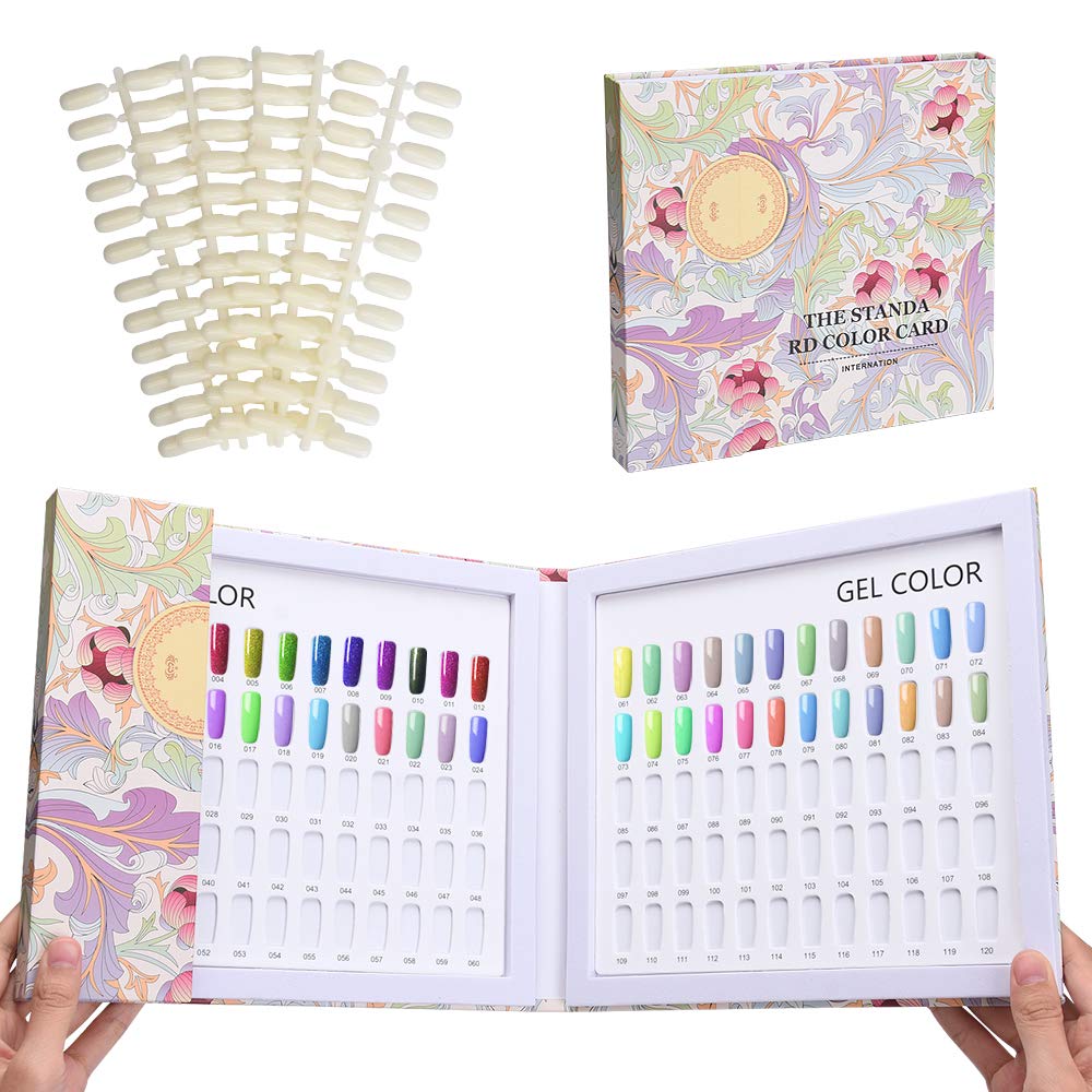 Noverlife 120 Nail Colors Display Book With 120 False Nail Tips, Nail Art Samples Color Swatches Cardboard, Nail Gel Polish Disp