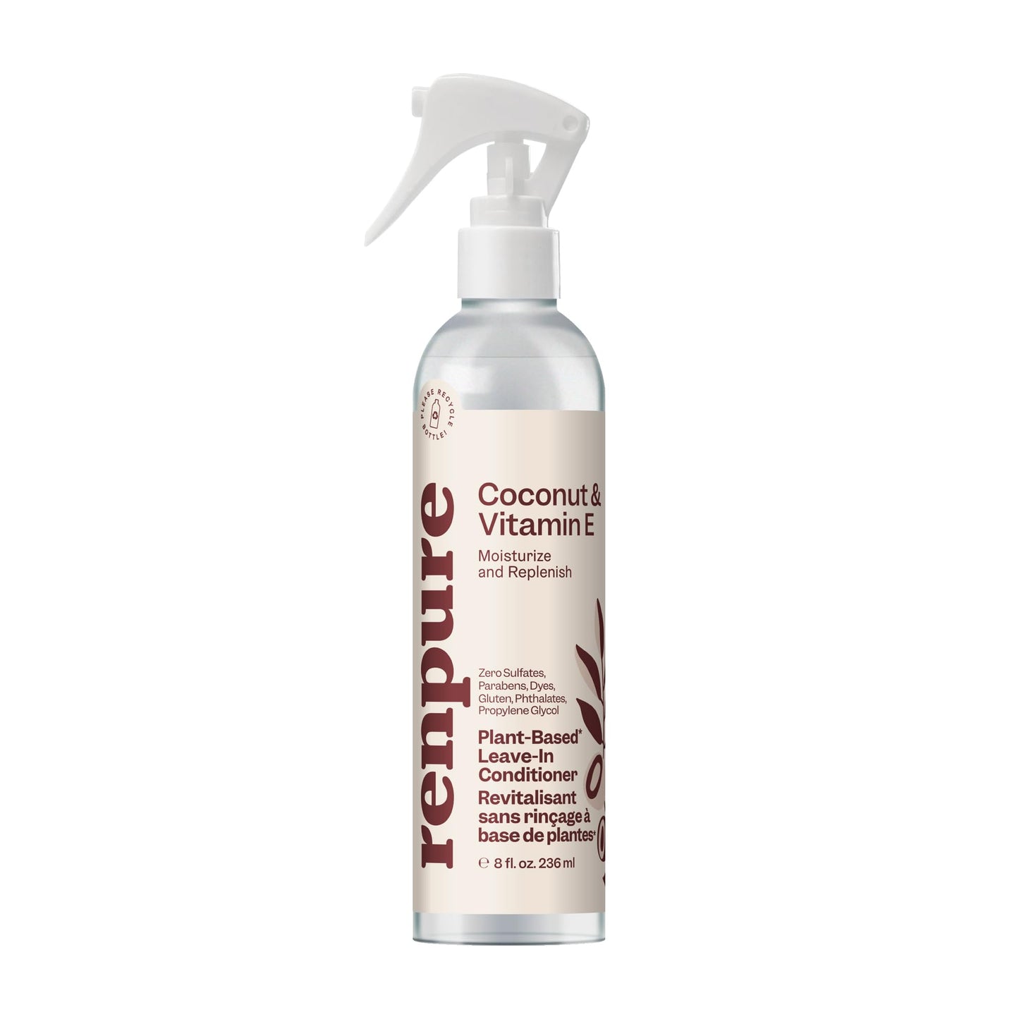 Renpure Plant Based Natural Leave In Conditioner Spray - Hydrating Vitamin E & Coconut Oil Deep Conditioner For Hair & Beards -