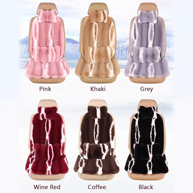 Luxury Plush Car Seat Cushion Set Car Headrest & Lumbar Support & Seat Cushion & Back Support Pillow Fluffy Fuzzy Car Seat Covers Non-Slip Cushion for Universal Accessories Automobiles (4, Coffee)