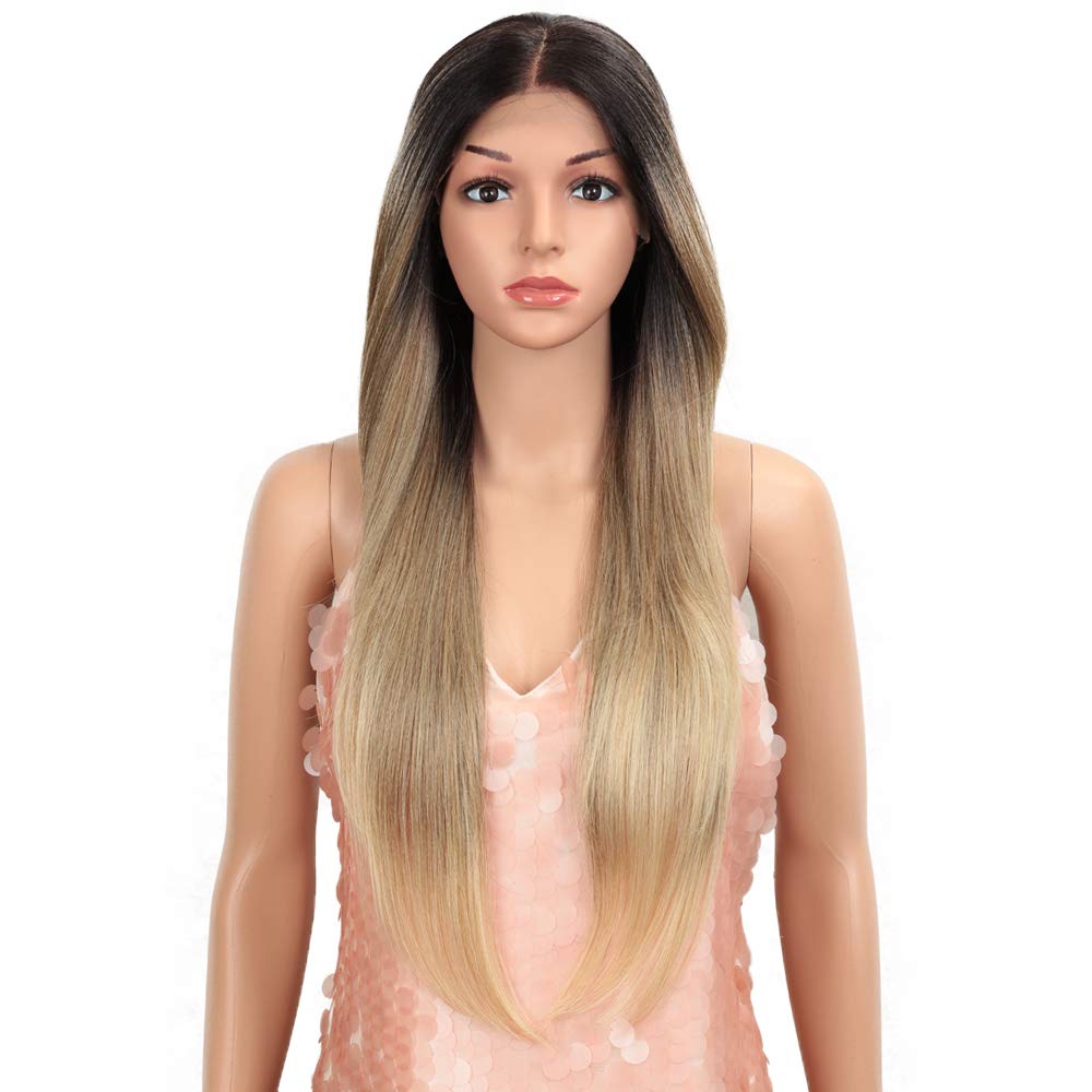 Style Icon Easy-360 Lace Wigs 28'' Free Part Lace Frontal Wigs Long Straight Wig Ombre Blonde Synthetic Wig(28'', Sop 22613)