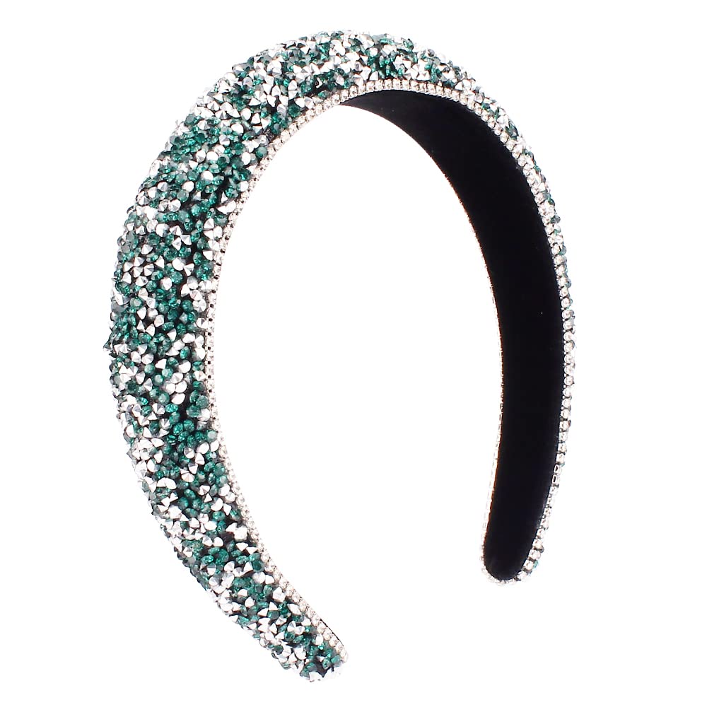Fasoty Rhinestone Headband Women Fashion Handmade Green Headband Crystal Diamond Bling Headbands Hair Hoops Padded Headband Glit