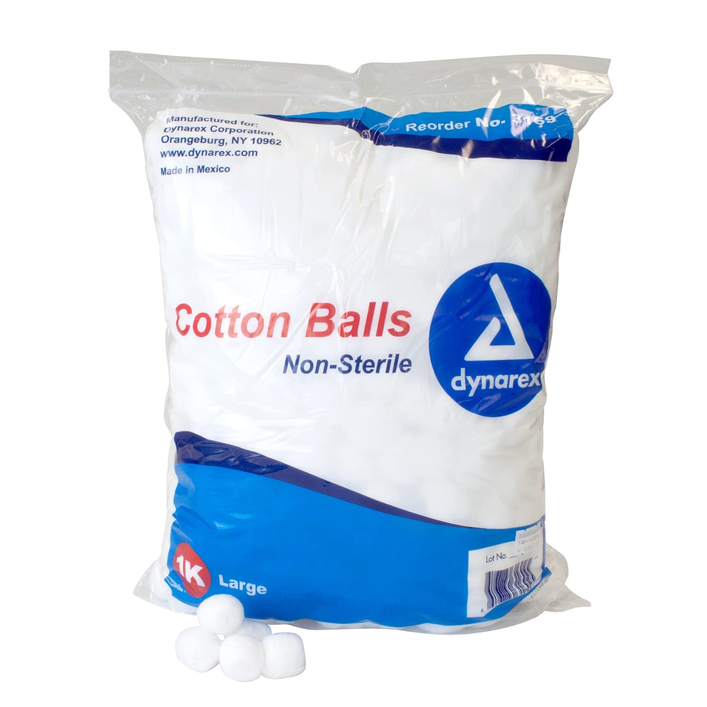 Dynarex 3169 Cotton Ball, Non-Sterile And Large Sized, Latex-Free, Pack Of 1000