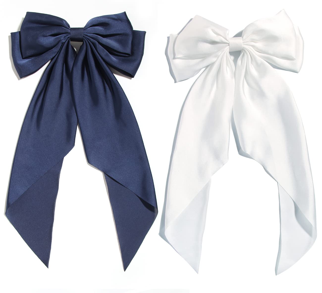 Furling Pompoms Hair Bows For Women,Large Satin Silky Hair Bow Clips Ribbon Long Tail French Barrette Hair Clamps Girls Hair Acc