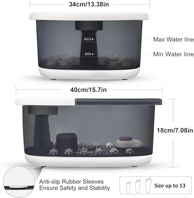 drizo Foot Spa Bath Massager with Heat, Vibration, Temp Control, Bubbles, Epsom Salt and Red Light,Foot Soaker with 22 Massage Rollers, Bath Massager for Relax,Gray