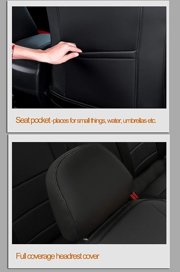 EKR Rav4 Seat Covers Custom Fit for Toyota Rav4 2016 2017 2018(Hybrid) LE,SE,XLE,Limited, Leather Car Seat Cover Full Set for SUV,Faux Leather(Black with Red Trim)