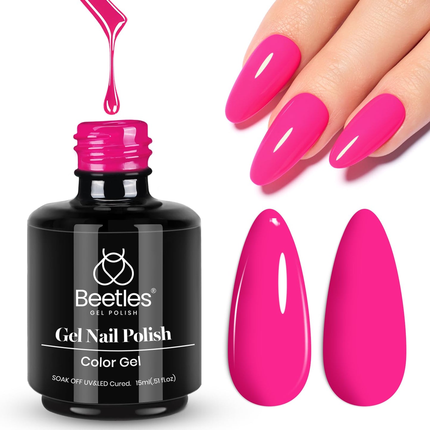 Beetles Gel Nail Polish, 1 Pcs 15Ml Hot Pink Gel Polish Soak Off Nail Art Manicure Salon Diy Uv Gel Nail Design For Girls