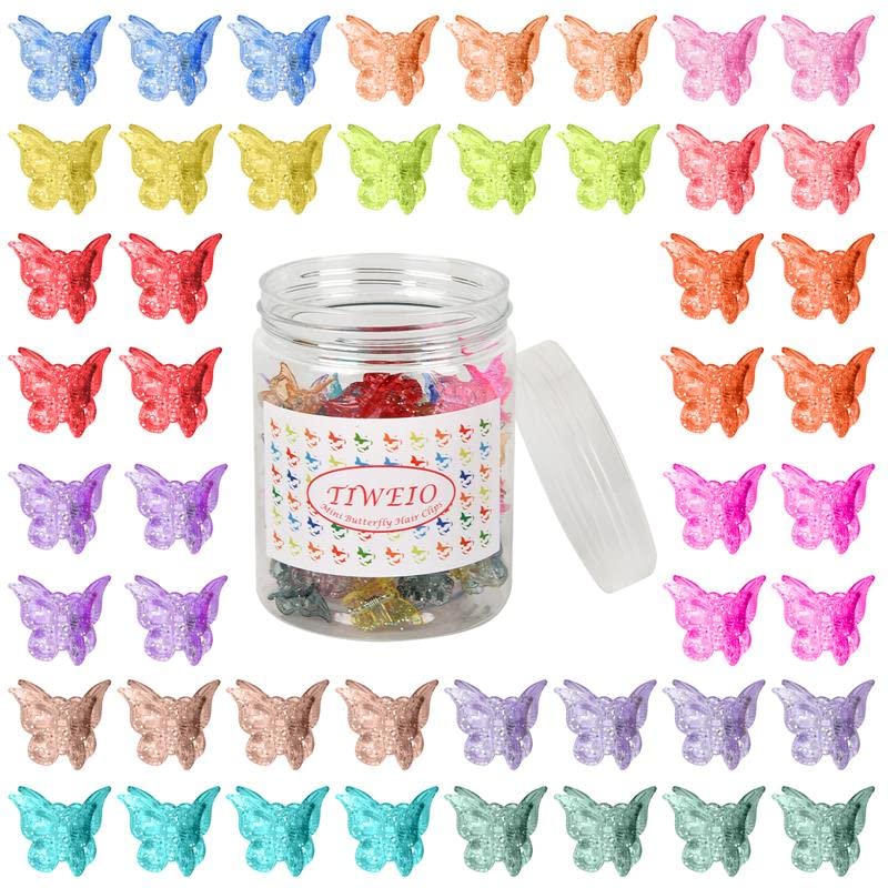 Tiweio Butterfly Hair Clips, 50 Pieces Jelly Color Mini Hair Clips, Hair Accessories For Women And Girls With Box Packaged, 14 S
