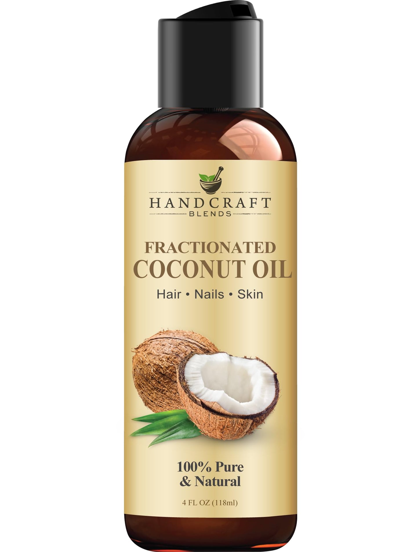 Handcraft Blends Fractionated Coconut Oil - 4 Fl Oz - 100% Pure And Natural - Premium Grade Carrier Oil For Skin And Hair - Hair