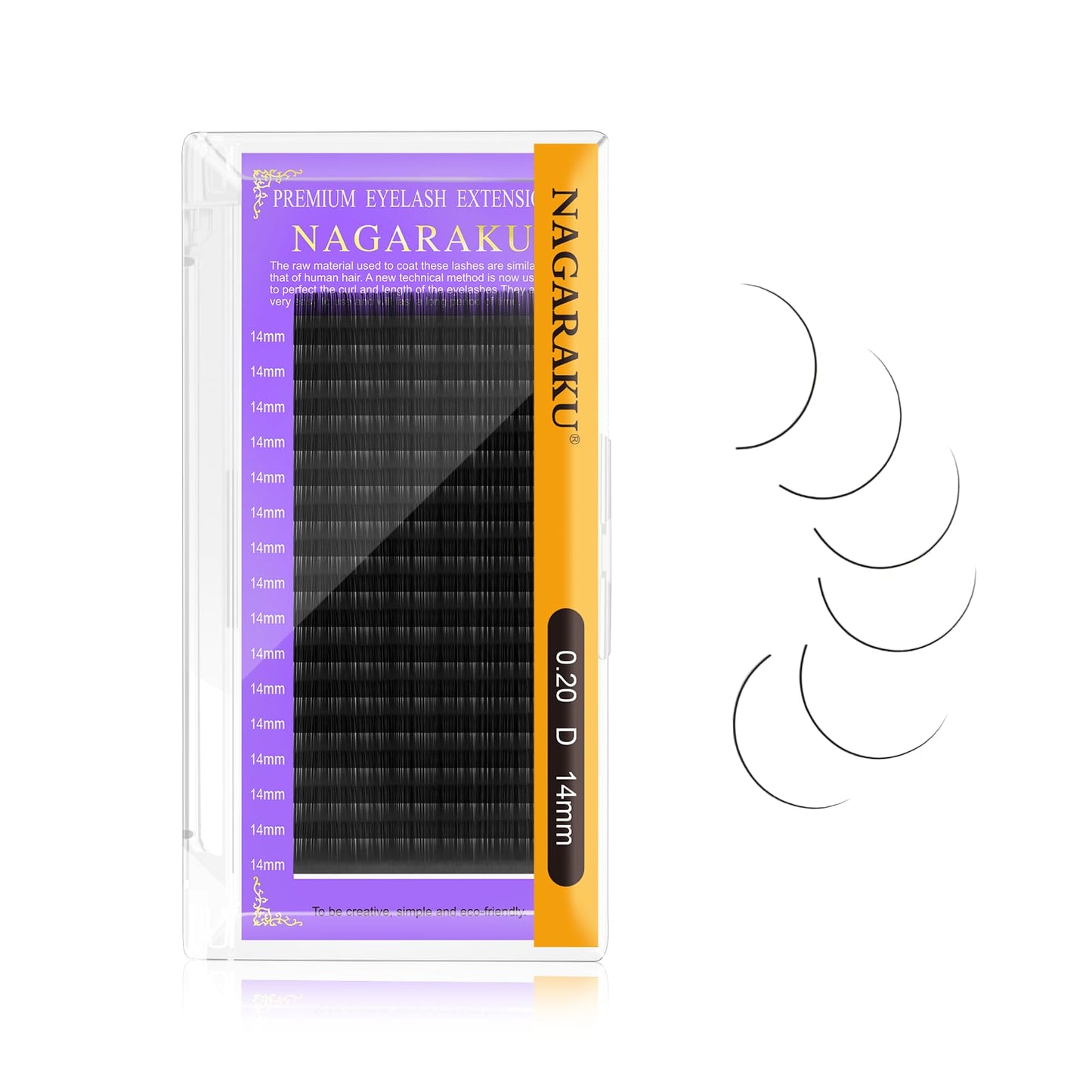 Nagaraku Eyelash Extensions Individual Lashes 0.20 Mm D Curl 14Mm Premium Classic Matte Black Faux Mink 16 Rows Natural Professi