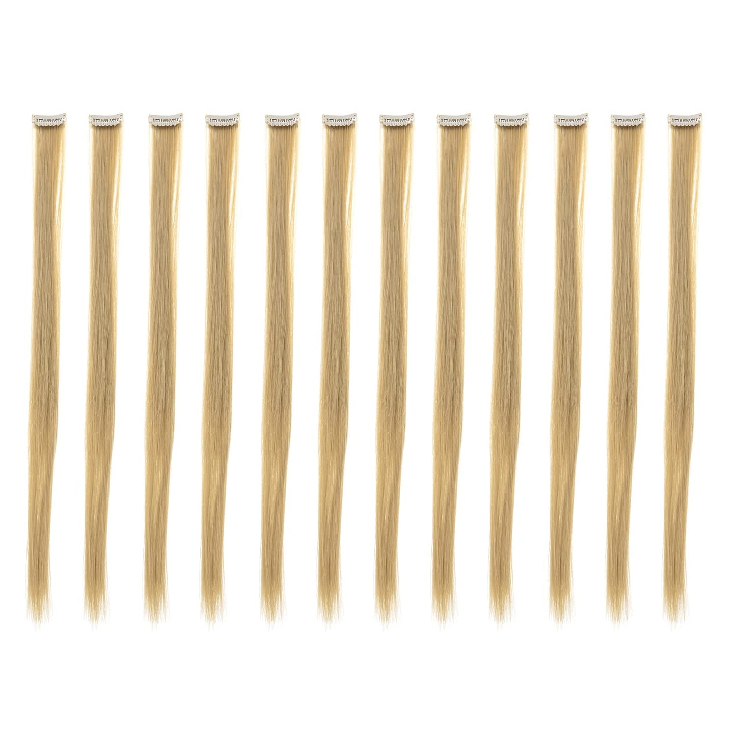 Swacc 12 Pcs Straight One Color Party Highlights Clip On In Hair Extensions Colored Hair Streak Synthetic Hairpieces (Beige Blon