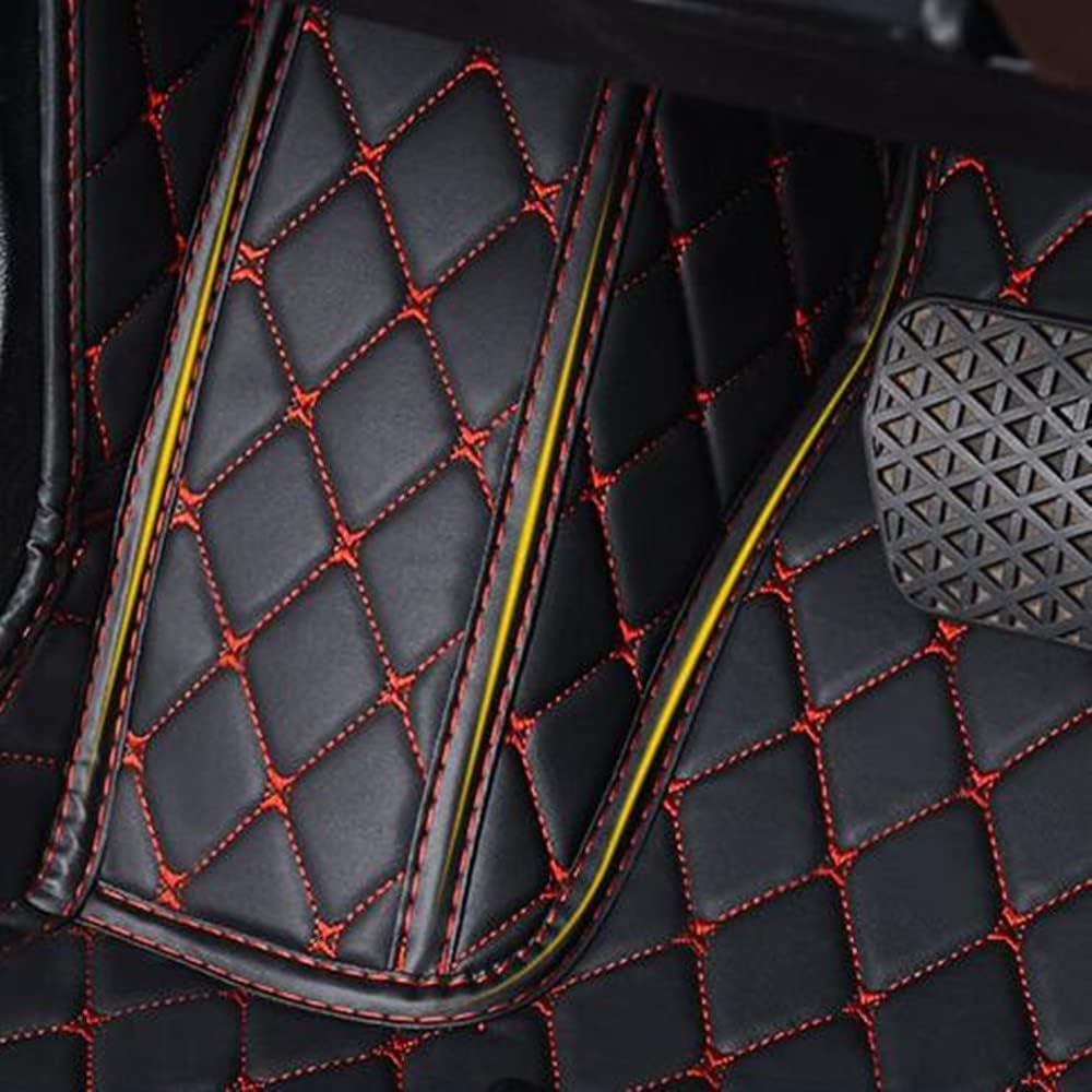 Custom All-Weather Protection Luxury Leather Floor Mats for Cars SUVs Trucks According Anti-Slip Leather Floor mats (33, Wine red and Black)