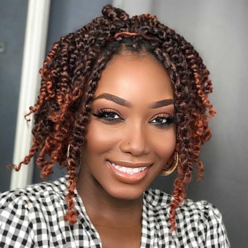 Wudas Short Passion Twist Hair 6 Inch Pre-Twisted Passion Twists Crochet Hair Ombre Ginger Red Pre-Looped Synthetic Crochet Brai