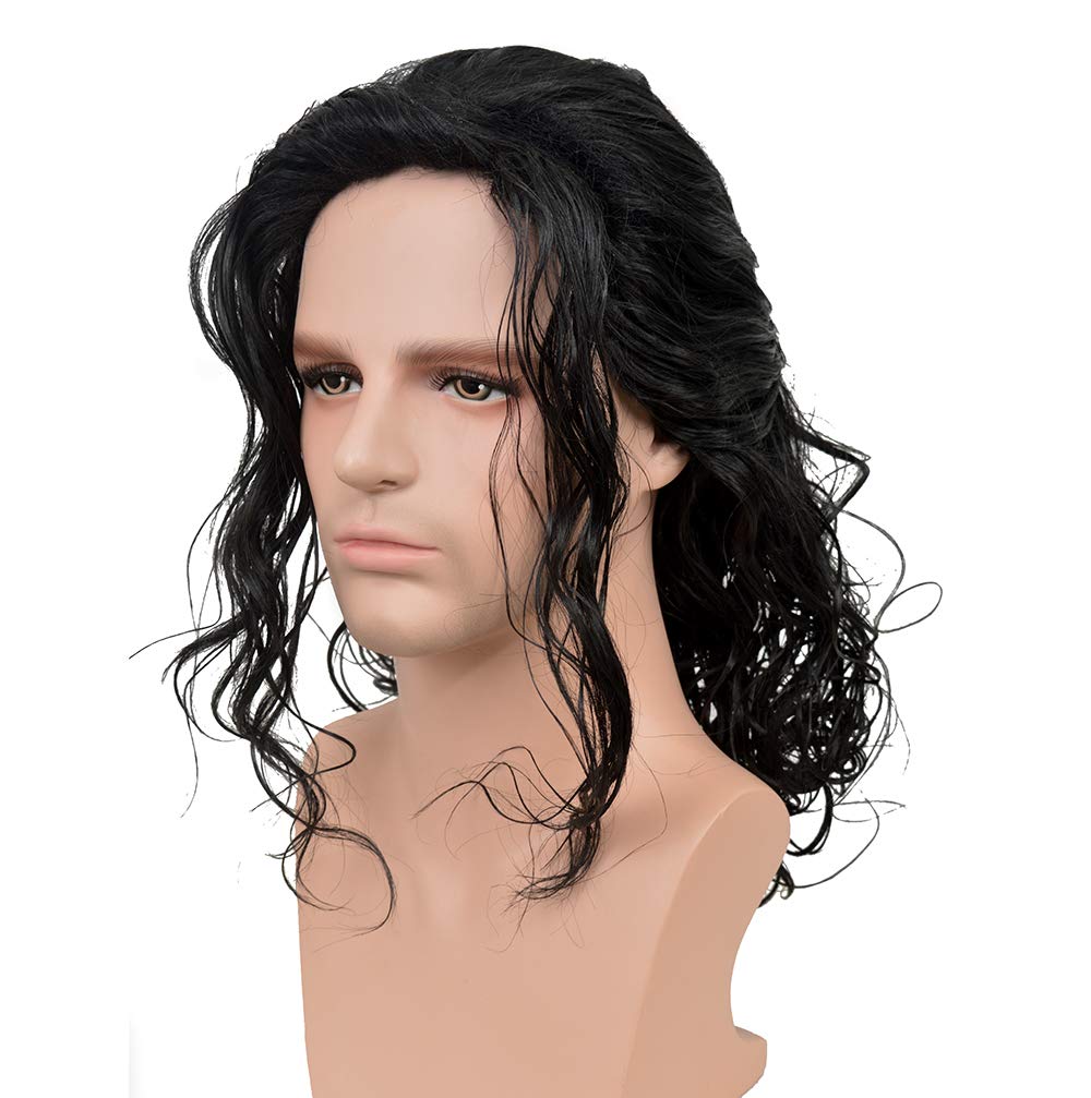 Siyi 80S Disco Wig For Men,Long Wavy Black Rocker Style Punk Metal Sytle Costume Wig For Men