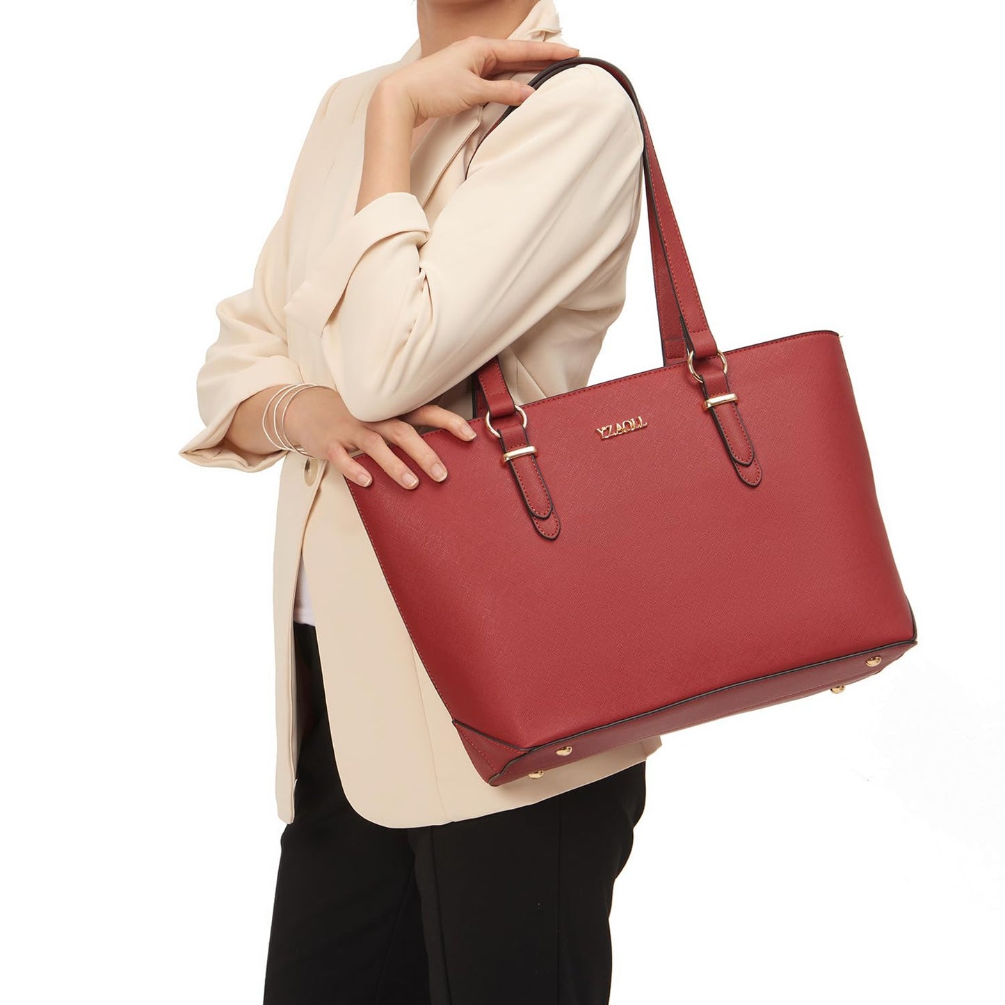 Handbags for Women Shoulder Bags Tote Satchel With Matching Wrist Bag 2pcs Purse Set AnRed