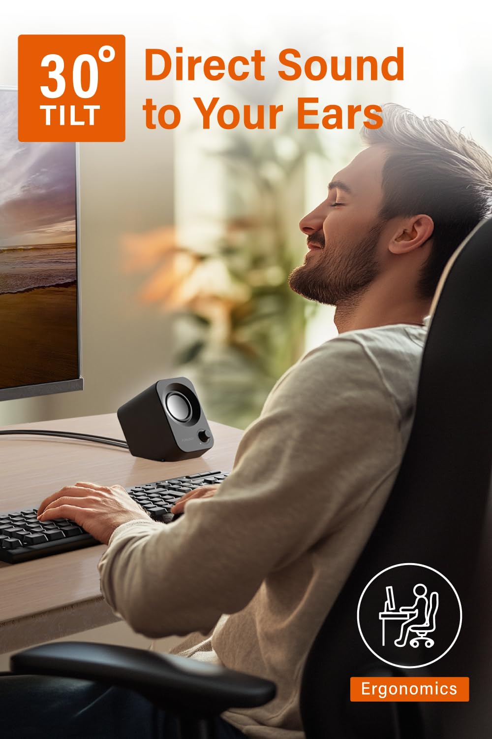 FUNLOGY Speaker - 14W Stereo PC Speakers, USB Powered, Compact Size with 30Β° Tilt Design, Volume Dial Control, for Desktop, Laptop, Monitor, Gaming Consoles, Black
