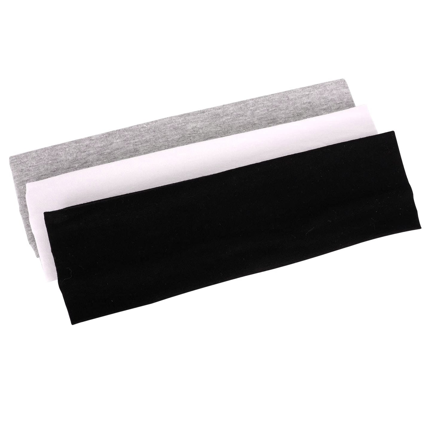 Mapofbeauty 3 Pack Yoga Headbands Stretchy Cotton Head Band Hairwarp Sports Running Exercise Gym (Solid Color)