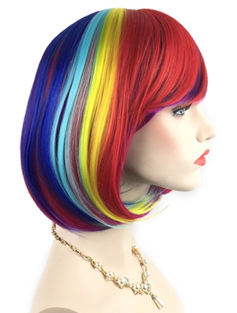 Qhq-Shininglifi Rainbow Bob Wigs And A Wig Cap- Women'S Short Straight Multi-Color Cosplay Wigs -Comfortable& Breathable& Durabl