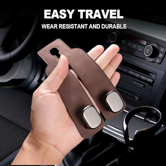 2026 New 2 in 1 Car Seat Back Storage Hook, Car Backseat Organizer Accessories, Premium Leather Headrest Hook for Auto Hooks Organizer for Handbag Purse Coat Bags (2, Brown)