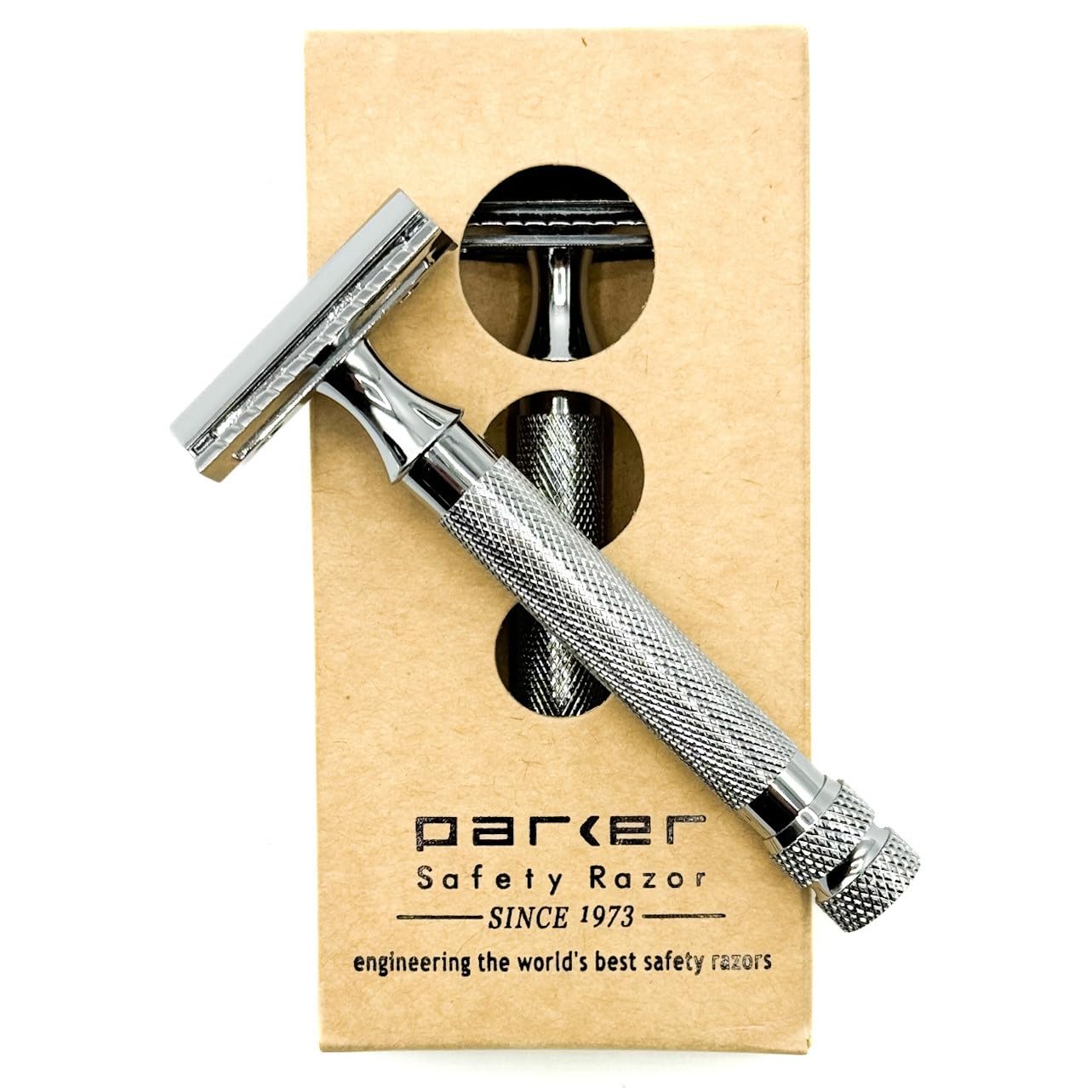 Parker 91R Double Edge Safety Razor - Three-Piece Heavyweight Safety Razor with Brass Frame & Chrome Plated Knurled Handle -5 Pr