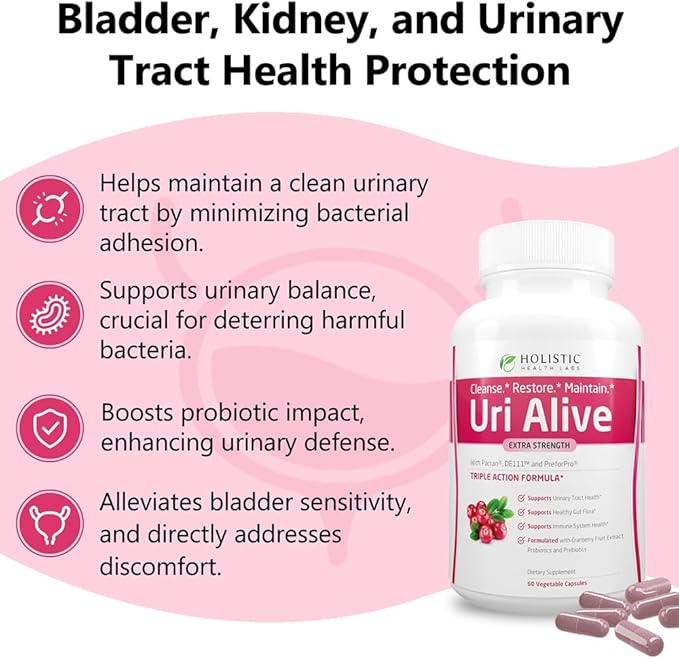 Uri Alive Extra Strength Urinary Support Supplement for Urinary Tract, Bladder, Gut Flora, and Immune System Health (60 Count (Pack of 3))