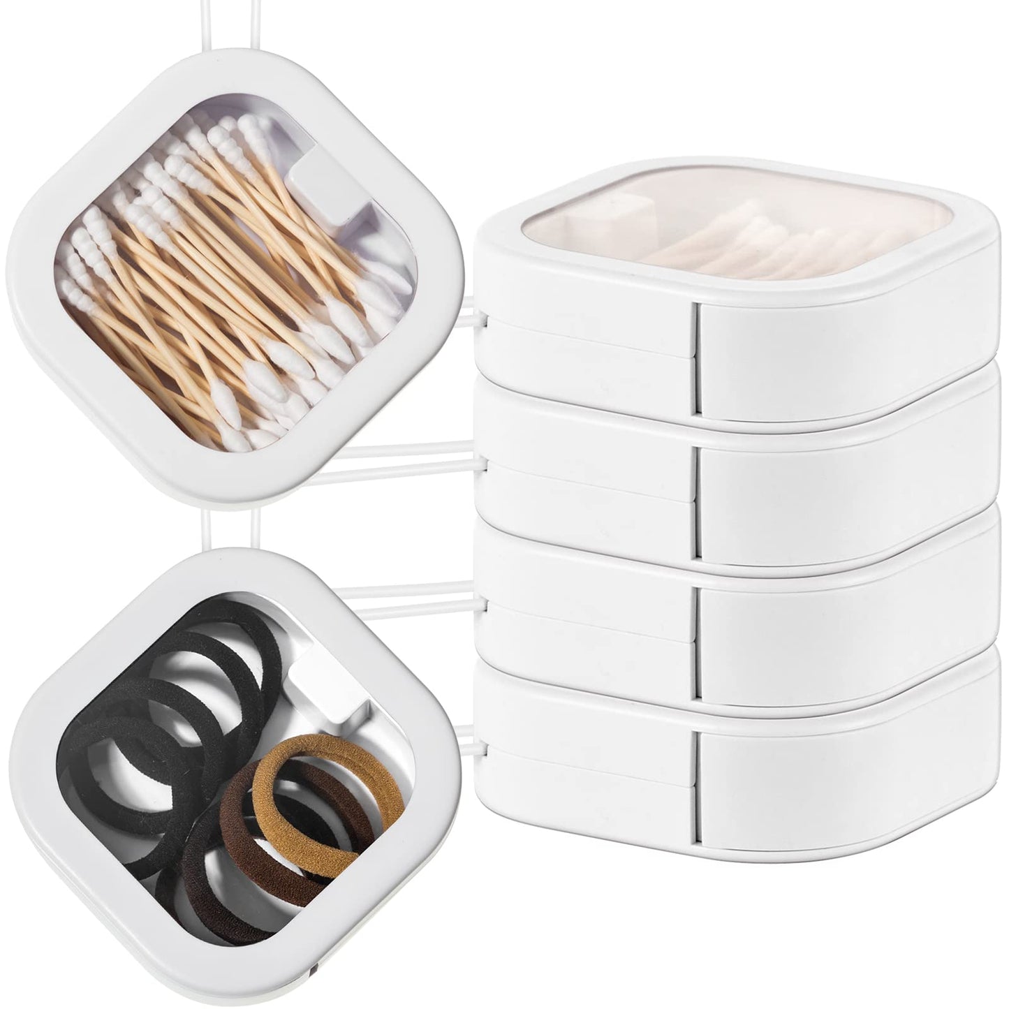 Kathfly 4 Pcs Hair Tie Organizer Portable Hair Accessory Storage Containers Stackable Hair Tie Bobby Pin Holder Home Cotton Swab