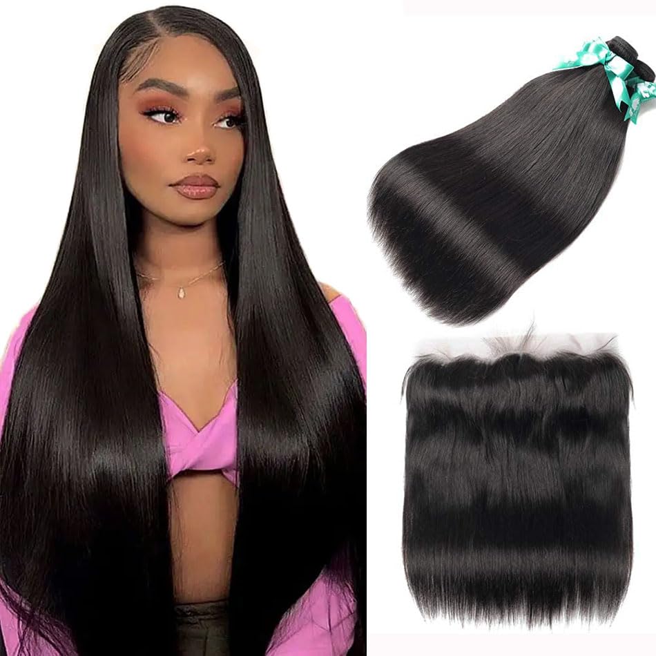 Beauhair Brazilian Straight Hair 3 Bundles With Frontal Closure(20 22 24+18Frontal) 13X4 Ear To Ear Lace Frontal Closure With Bu
