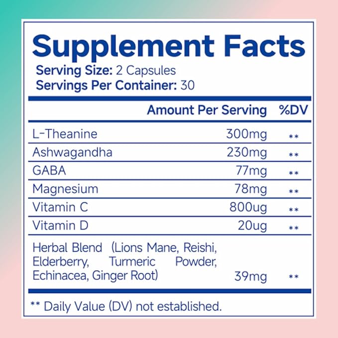 Ashwagandha for Women Supplement with L-Theanine Magnesium, Stress Relief, Focus and Relaxation Support Anxiery Pill