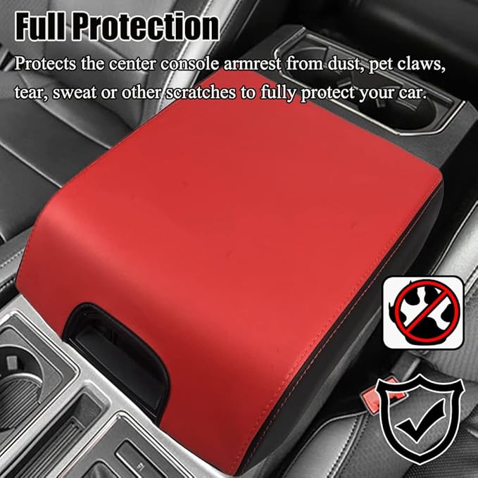 XITER 1PC Leather Center Console Armrest Box Cover Waterproof Cushion Pad for F150 2015-2020 F250 F350 F450 Super Duty 2017-2022 Expedition 2018-2023(Carbon Fiber)
