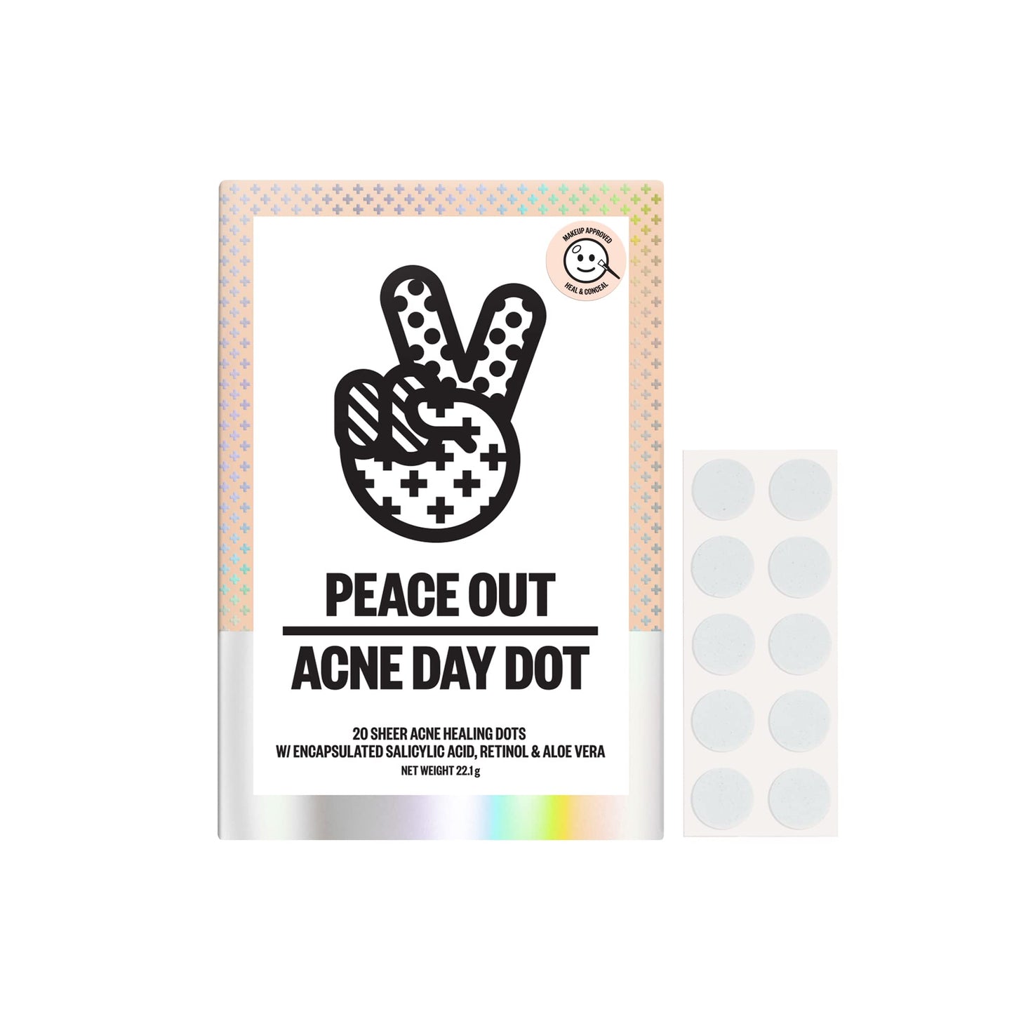 Peace Out Skincare Acne Day Dot. 6-Hour Fast Acting Sheer Hydrocolloid Pimple Patches With Salicylic Acid, Ultra-Thin, Virtually
