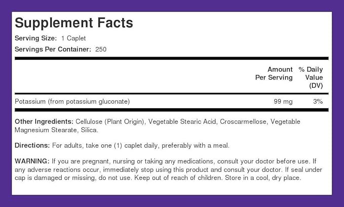 Piping Rock Chelated Potassium Supplement 99 mg | 250 Caplets | Potassium Gluconate | Vegetarian, Non-GMO, Gluten Free
