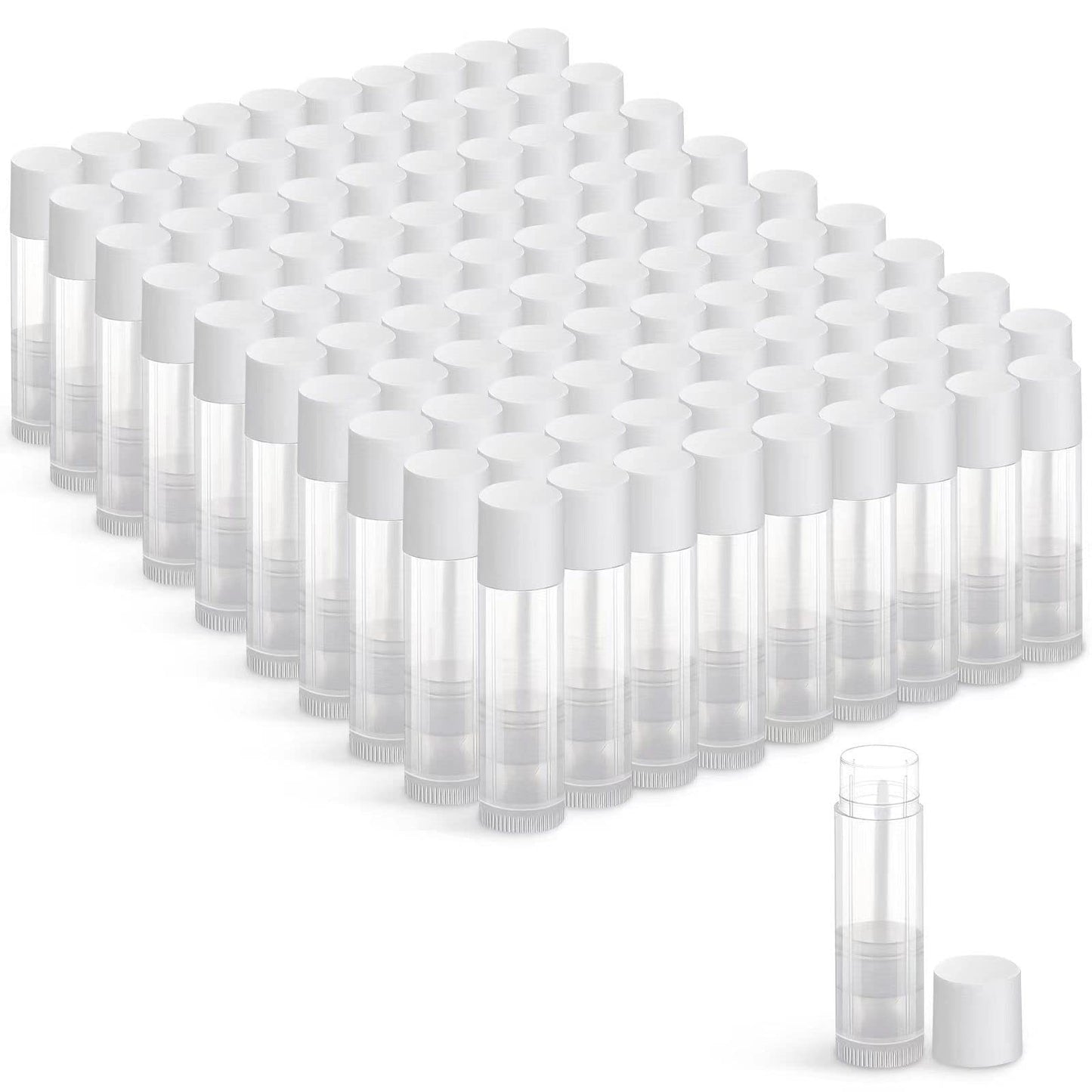 Jiuzhu 100 Sets Empty Lip Balm Tubes Bulk Round With White Caps For Diy Lipstick Homemade, 3/16 Oz (5.5 Ml), Clear, Bpa Free, 10