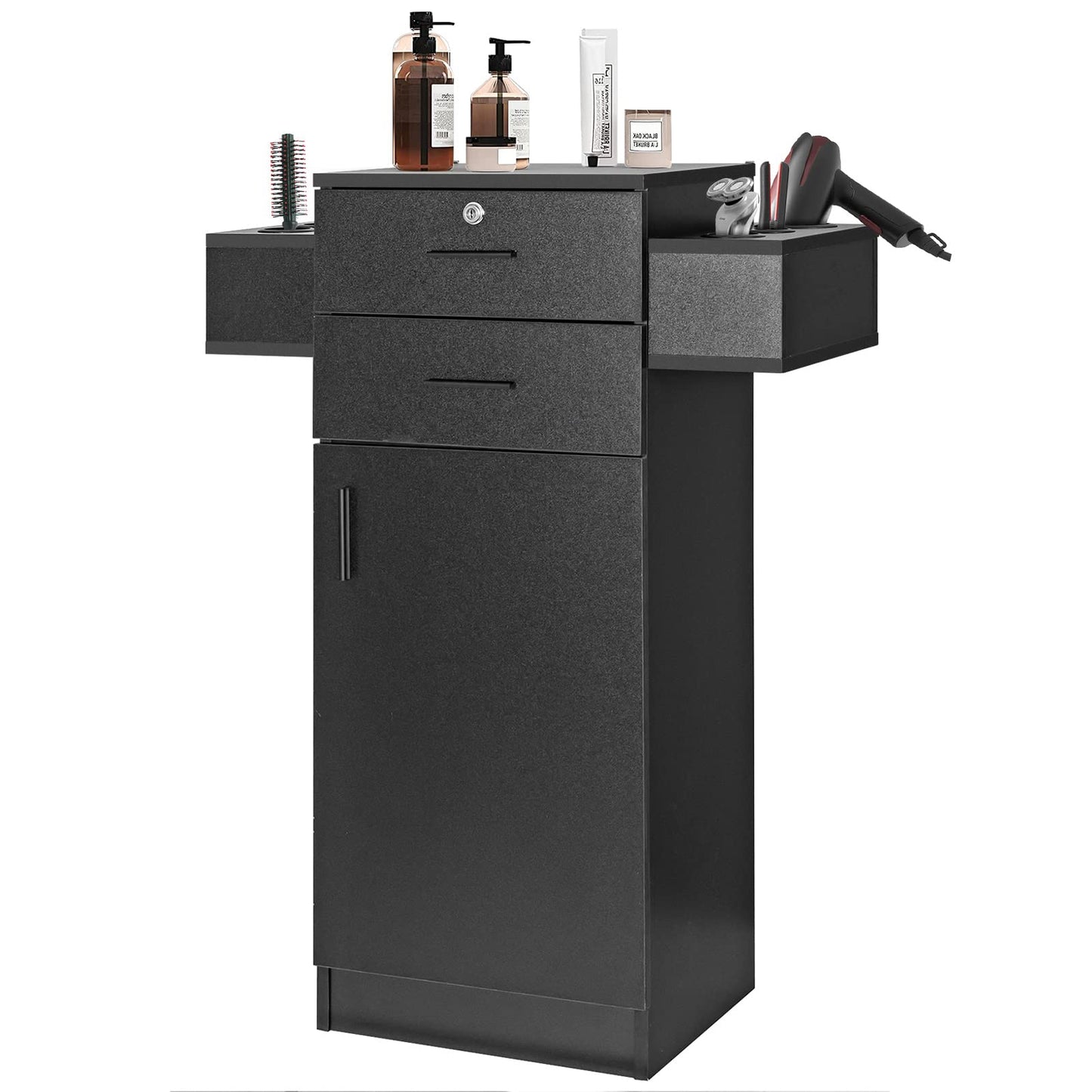 Goflame Beauty Salon Storage Cabinet, 3-Tier Locking Barber Salon Station For Hair Stylist, Hair Styling Equipment With 6 Hair D
