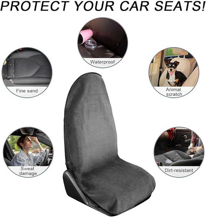 Waterproof Car Towel Seat Cover, Sweating Non-Slip Premium Towel Carseat Cover Protector, Universal Soft Machine Washable Car Truck SUV Front Seat Cover for Gym Workout Beach Hiking (Gray)