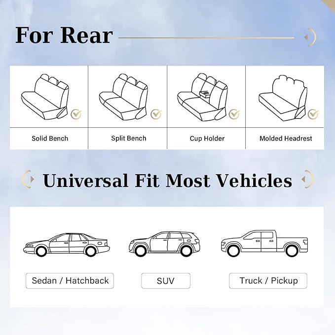 Coverado Rear Seat Covers, White Car Seat Cover, Back Seat Cover, 3-Pieces Luxury Car Seat Cushion, Leather Seat Cover Seat Protector Universal Fit Most Cars