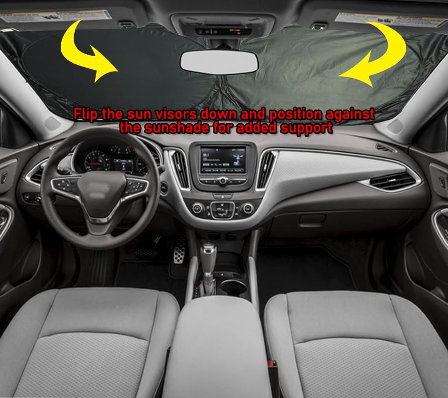 Gven Windshield Sun Shade, Vehicle Car Sun Shade Windshield Funny Yellow Beach Foldable Car Sunshade for Trucks SUV Cars Blocks UV Rays Keep Your Vehicle Cool (Yellow Sunset, L)