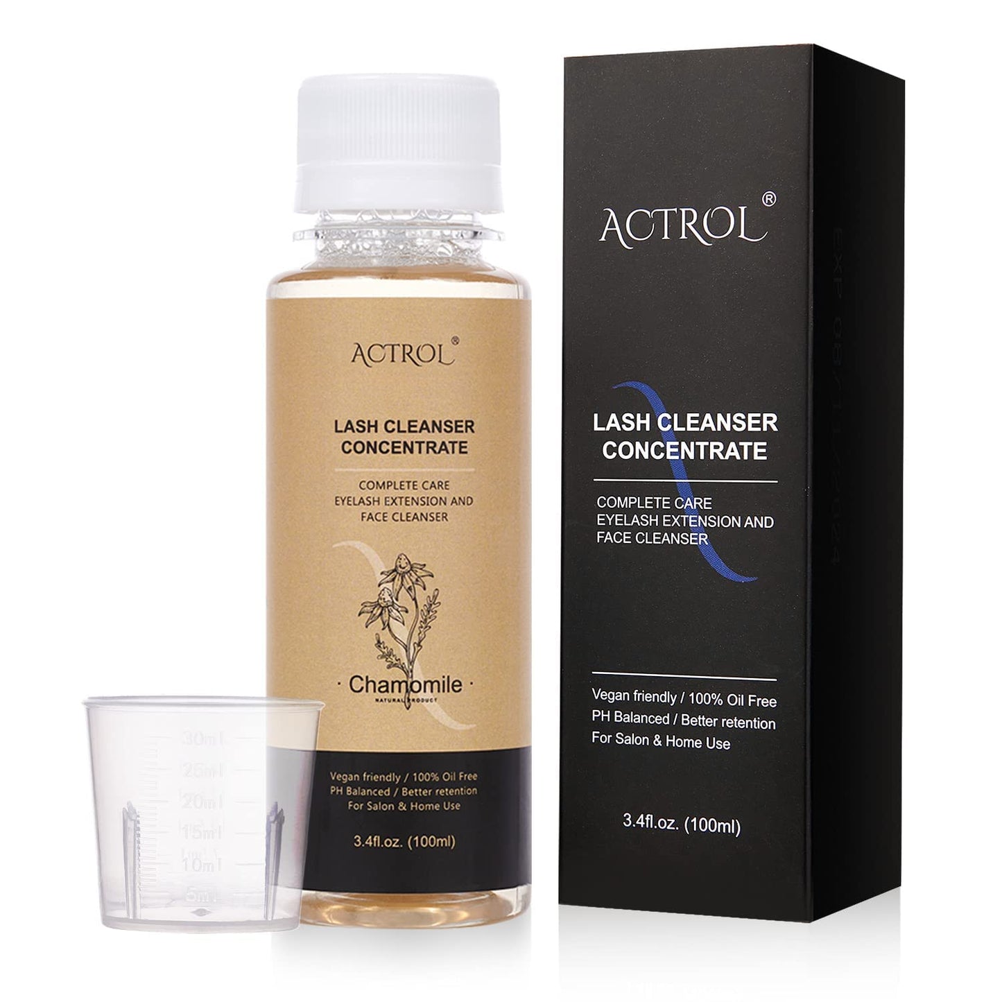 ACTROL Eyelash Cleanser Concentrate 100ml Chamomile Professional Lash Shampoo Foaming Cleanser Paraben & Sulfate Free Non-lrritating Wash for Extensions Lashes with Salon Home Care-Makes 20 Bottles