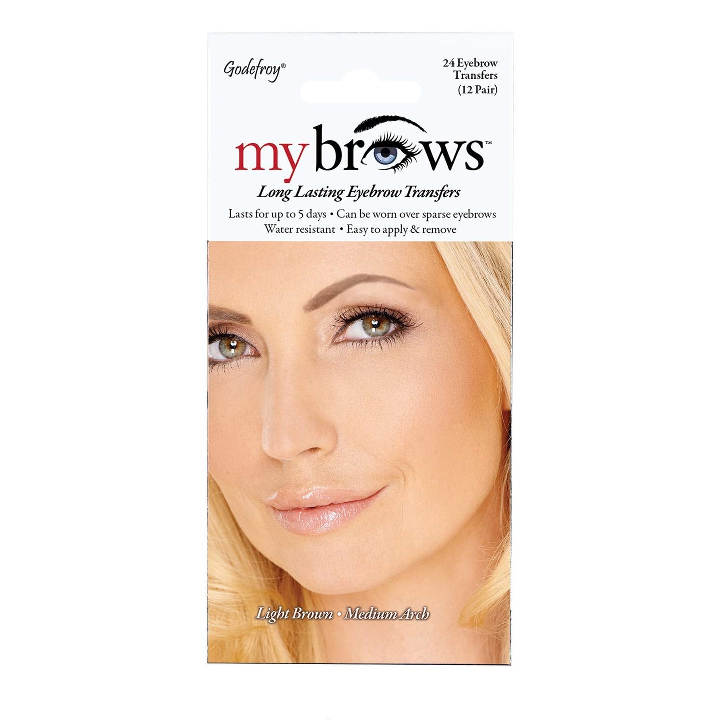 Godefroy Mybrows Long Lasting Eyebrow Transfers, Medium Arch, Light Brown, 12-Pairs Of Brows