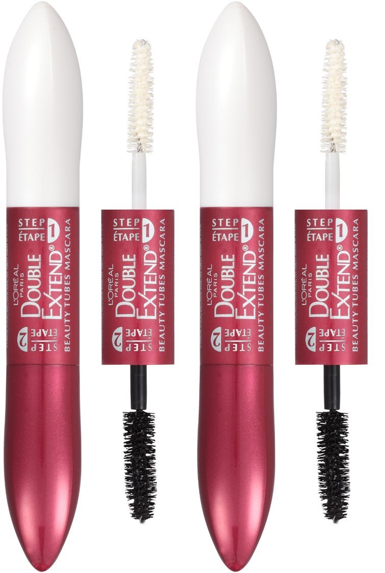 Lor Al Paris Makeup Double Extend Tubing Mascara, Lengthening 2 Step Mascara, Smudgeproof, Blackest Black, Pack Of 2