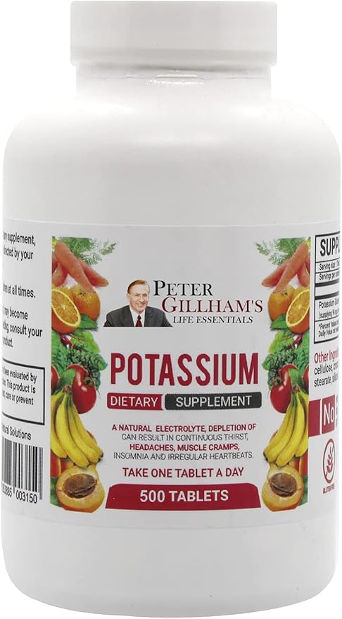 Peter Gillham’s Life Essentials Potassium Gluconate tablets 595mg, 500 Tablets, Support Electrolyte Balance, Made in USA (Package May Vary)