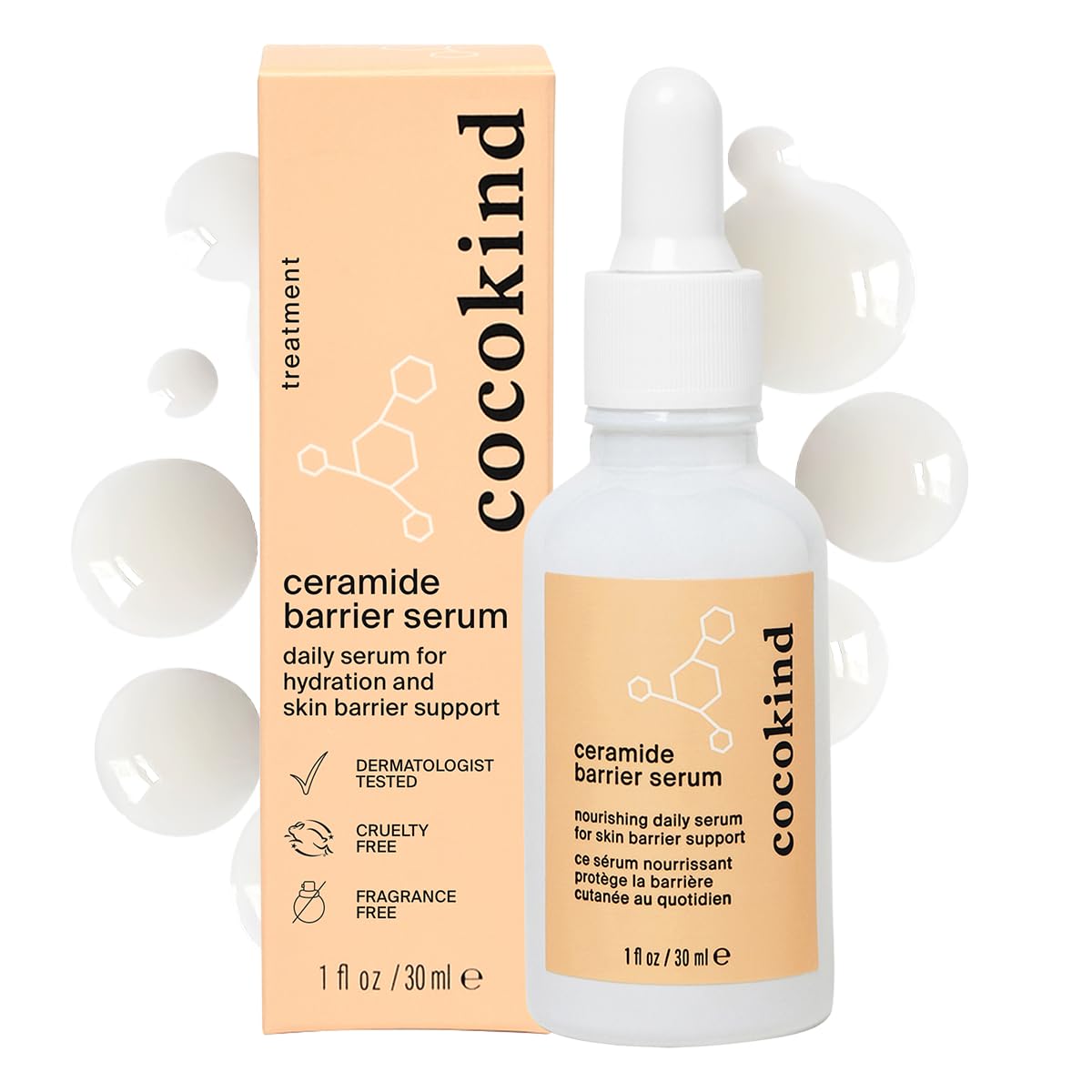 Cocokind Ceramide Barrier Serum, Hydrating Serum To Reduce Dryness, All Skin Types Including Sensitive Skin, Fragrance Free, Cru