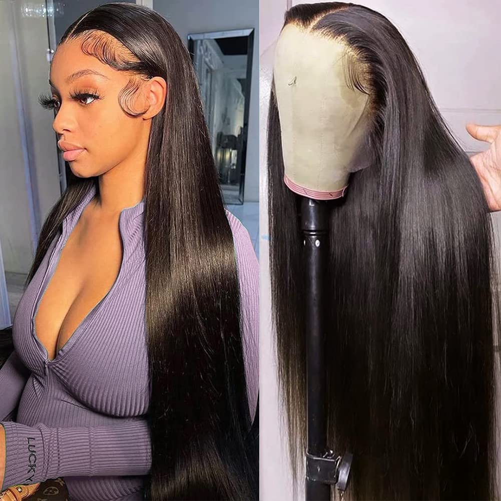 Subella Hd Lace Front Wigs Human Hair Pre Plucked Straight 220% Density 13X5 Hd Lace Frontal Wig With Baby Hair 12A Transparent
