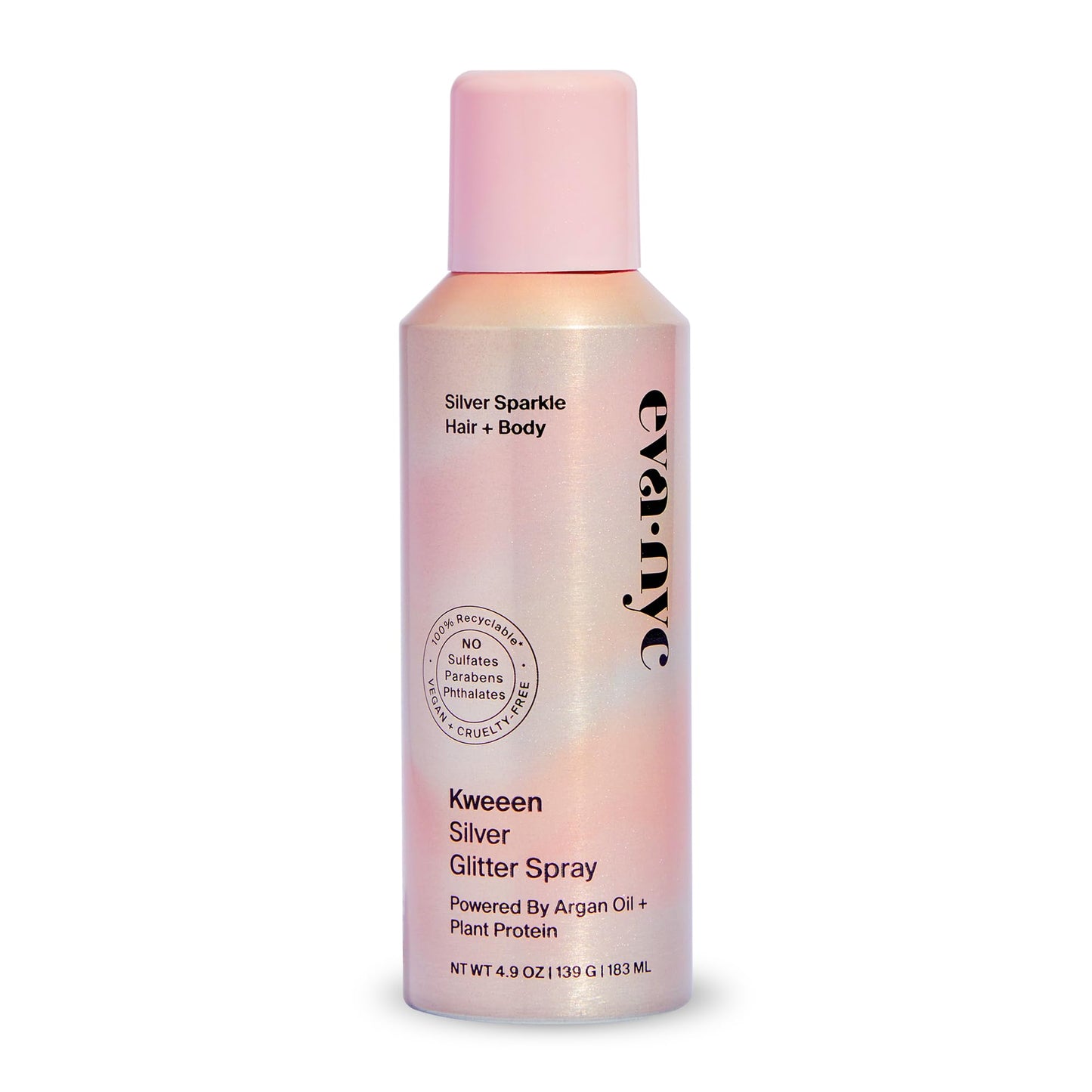 Eva NYC Kweeen Silver Body and Hair Glitter Spray for Shimmer, Washable Glitter Hairspray for Any Party Look, 4.9 oz