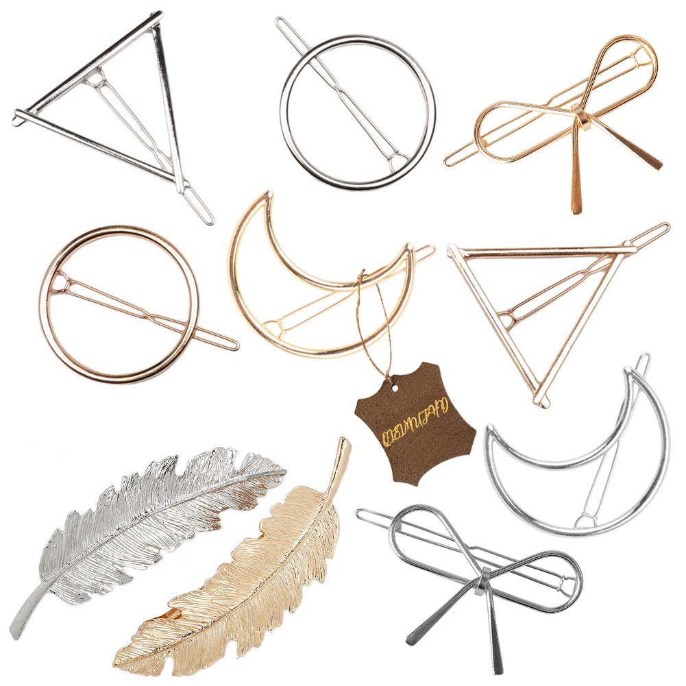 Gold Silver Minimalist Hair Clips Dainty Feather Hollow Hair Clips Set Feather Hair Pins Geometric Barrette Hair Accessories For