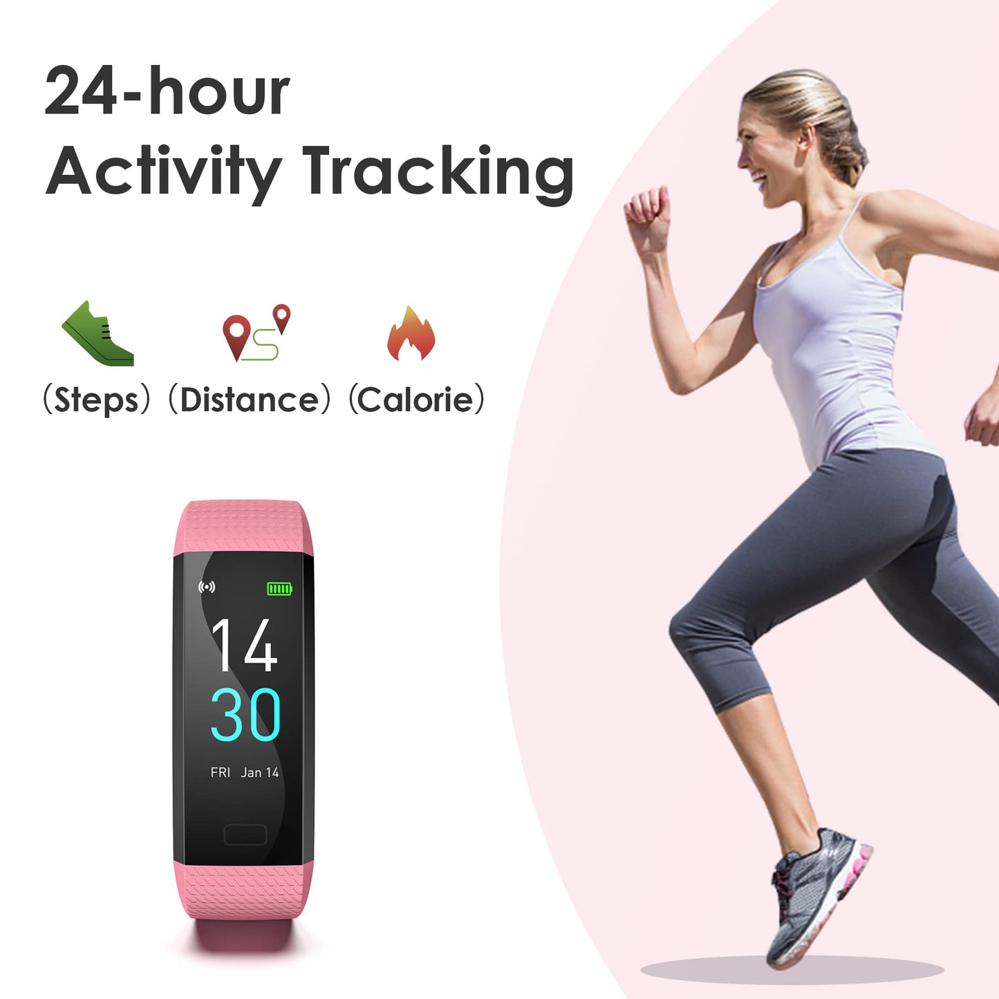 threesheep Fitness Tracker for Men and Women,Fitness Watch Waterproof with Activity Tracker and Sleep Monitor,Smart Watch for Android and iOS Phones (Pinkcolor