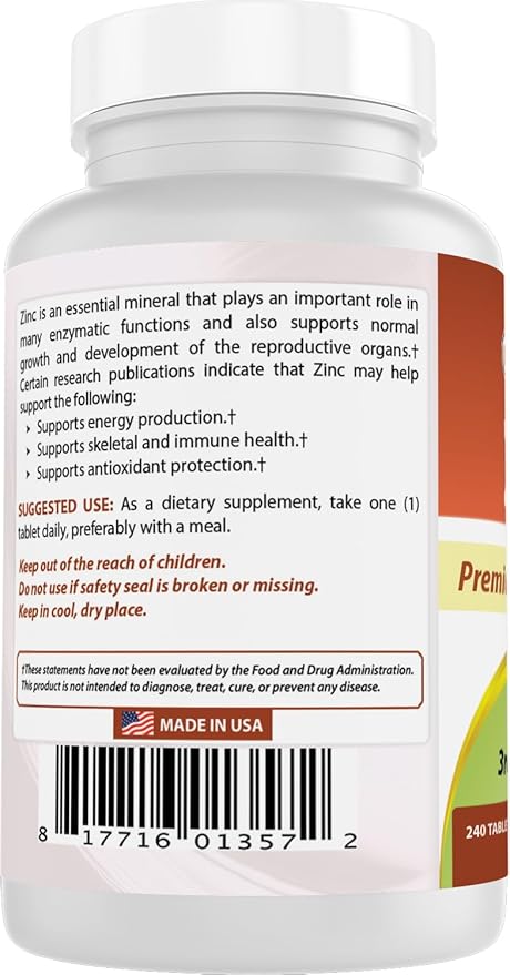 Best Naturals Zinc Supplement as Zinc Gluconate 50mg 240 Tablets Pack of 2