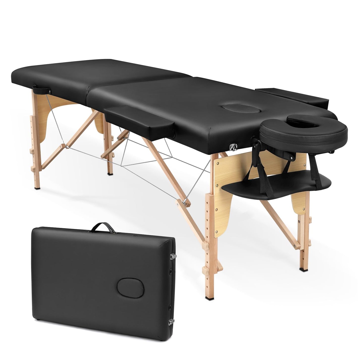 Higliocas Massage Table Foldable Cosmetic Lounger: 2-Zone Wooden Massage Table Mobile Massage Bed Massage Bench For Physiotherap