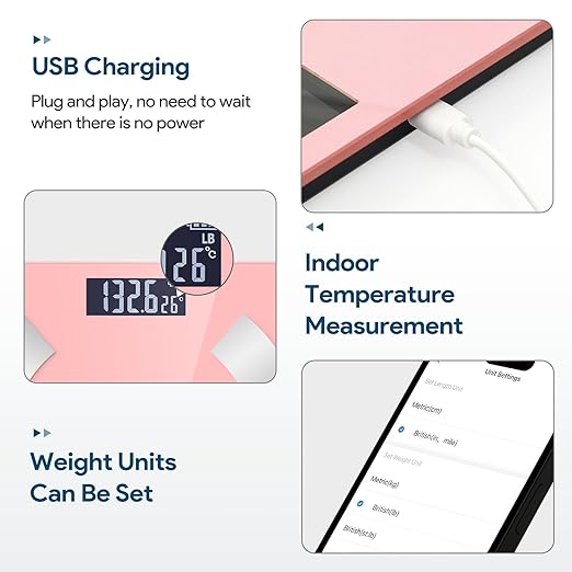 Body Composition Analyzer with Smartphone Application, Digital Simple and Practical Body Fat Scale with Led Display, Bathroom Scale (Pink)