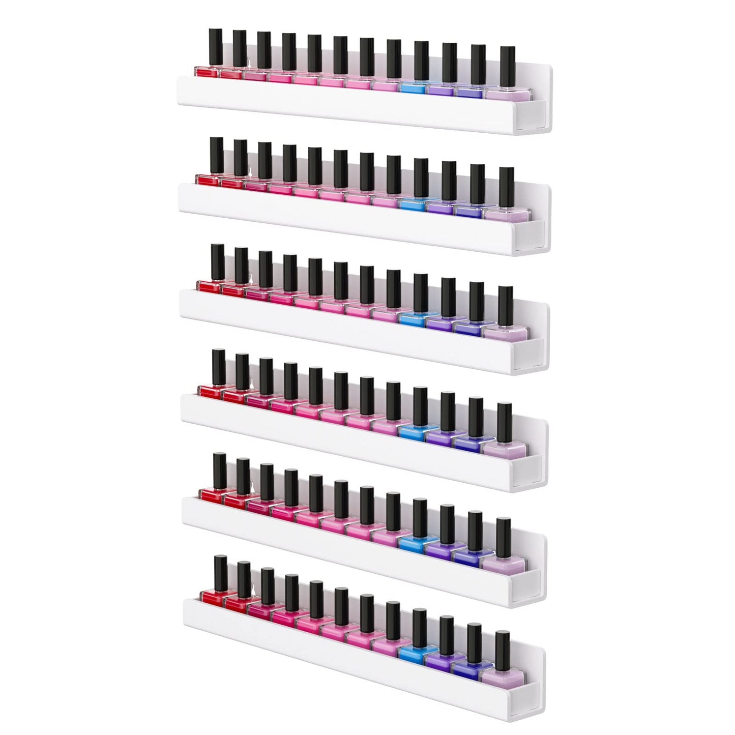 Femeli Nail Polish Wall Rack: 6 Shelves 15 Inch White Acrylic Nail Polish Holder Organizer For 66-90 Bottles, Multi-Purpose Acry