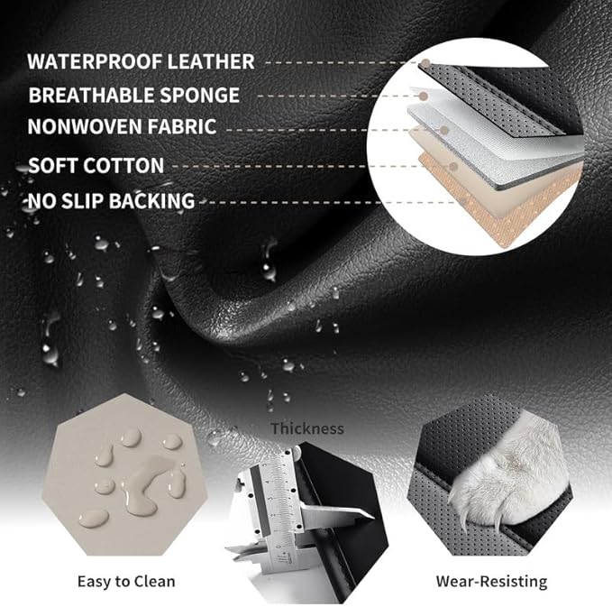 Car Seat Covers Custom Fit for Chevrolet/Chevy Spark 2012-2022, Premium Faux Leather Waterproof Car Seat Protectors with Lumbar Support, Breathable Anti-Slip Easy to Install(Black,Full Set)